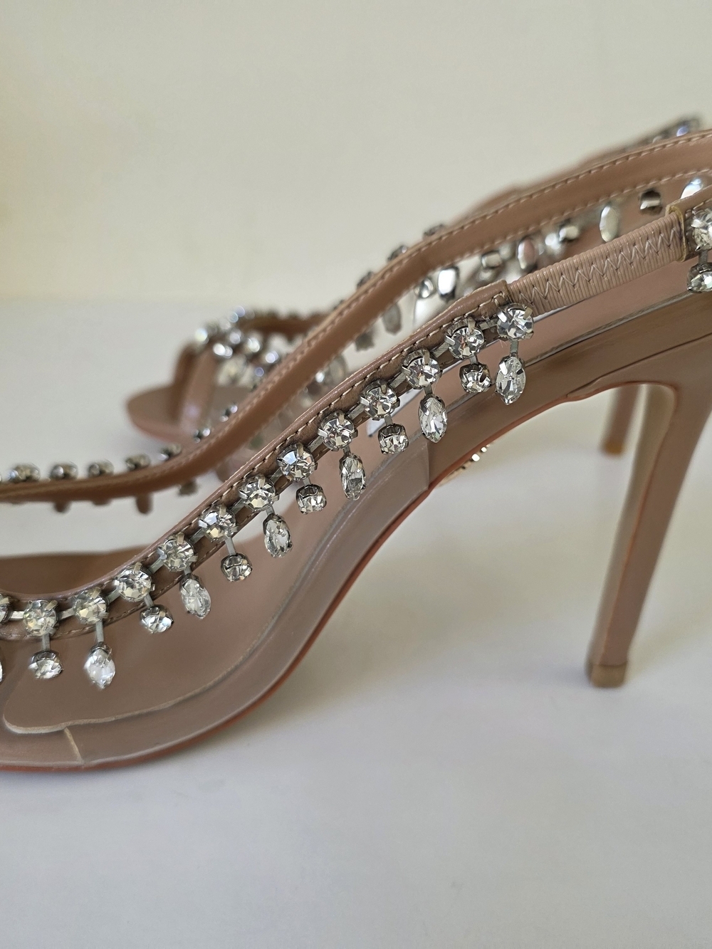 Aquazzura Temptation Crystal Sandals Nude EU 38 US 7.5-8  Italy Bridal Prom - Picture 9 of 15